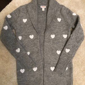 Fuzzy grey/heart polka dotted cardigan sweater!